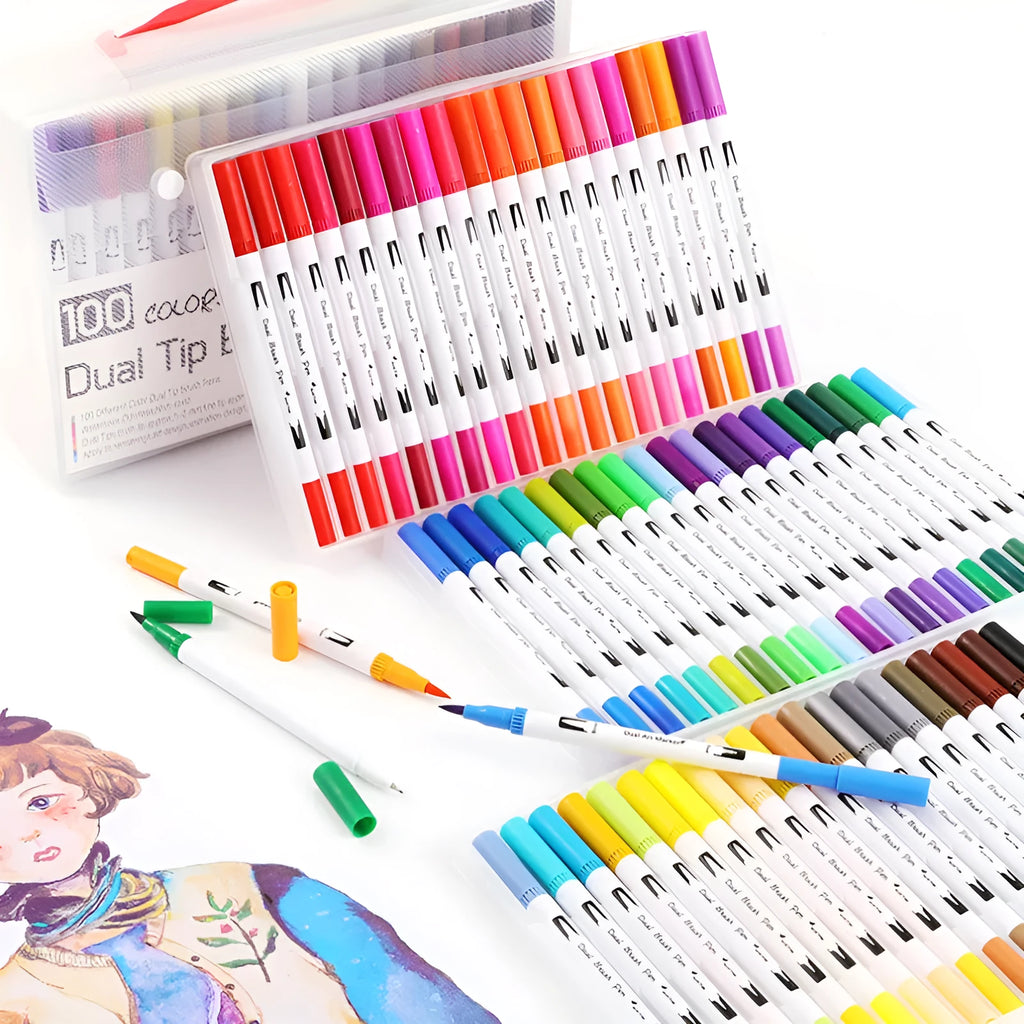 Multipack of watercolour pens in a plastic case, available in sets of 48, 60, 72, or 100 colours.