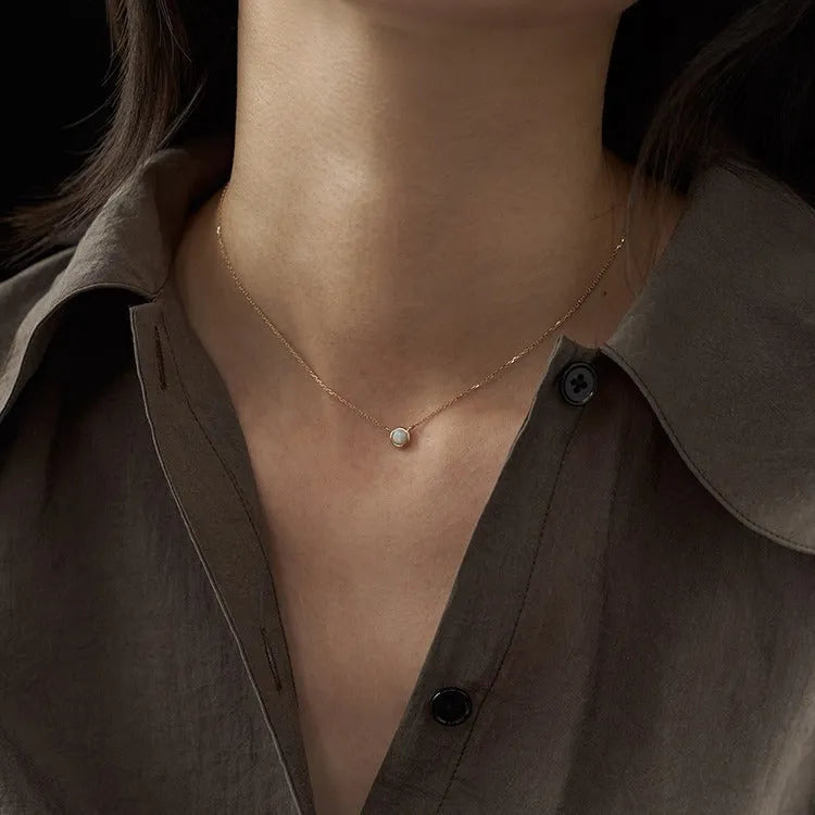 S925 silver geometric opal pendant necklace with oval design in gold or white gold colour options