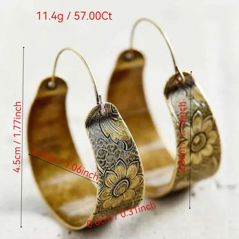 Gold geometric hollow petal earrings with Maillard-inspired creative design for women