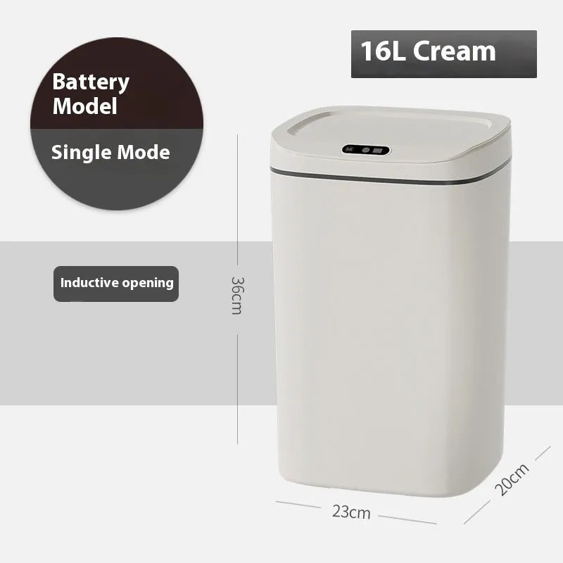 Square intelligent automatic sensor dustbin with induction opening lid in milky white