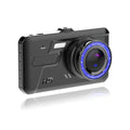 Black 4 inch touch screen car driving recorder with front and rear cameras