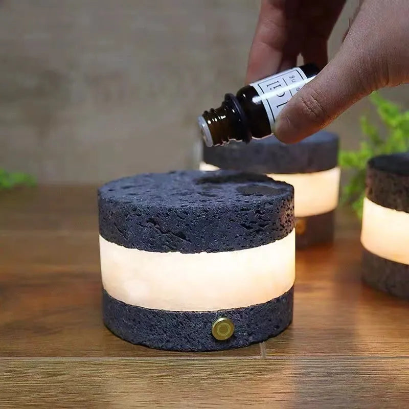 Volcanic rock USB rechargeable night lamp with essential oil diffuser and touch controls