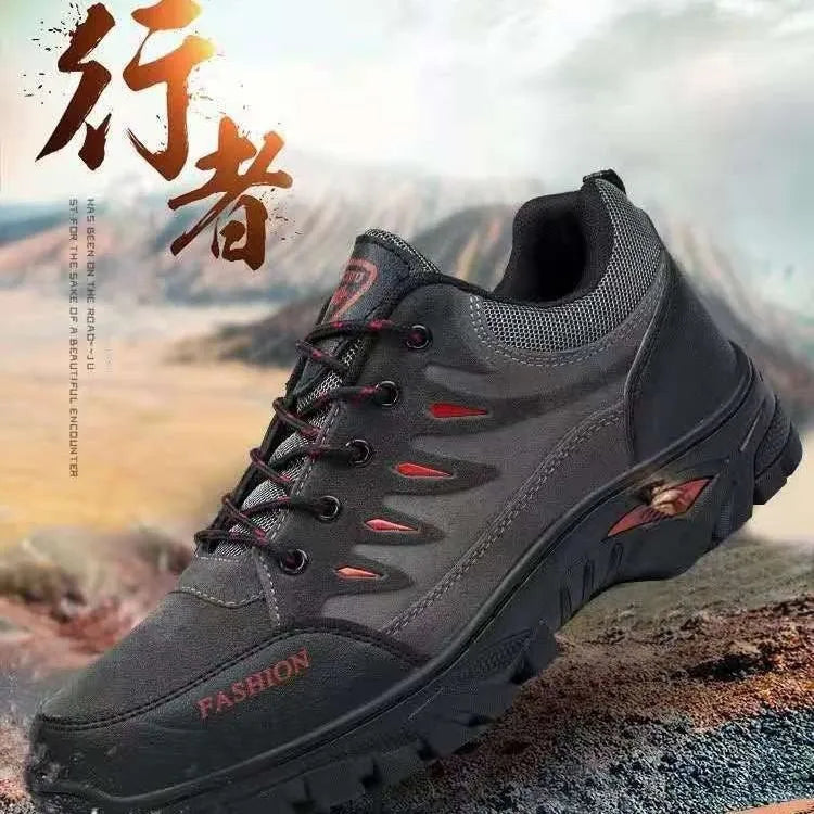 Men's mid-top hiking sneakers with suede upper, rubber sole, and front lace-up design in multiple colour options