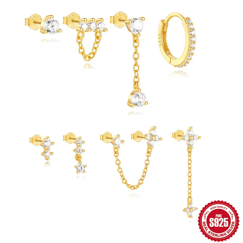 Sterling silver clover petal earrings with geometric design and gold tone electroplated finish