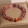 Natural Super Seven crystal bracelet with White Crystal and Red Agate beads in Cartoon style