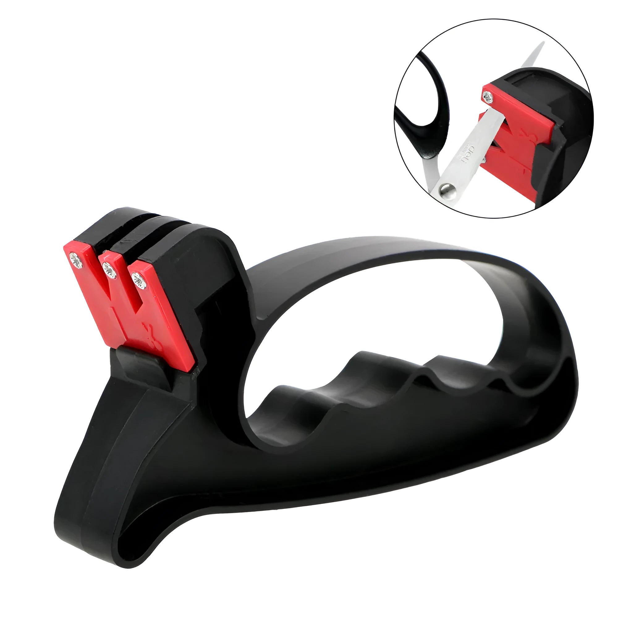 Black handheld 2-in-1 knife and scissor sharpener with tungsten steel blade