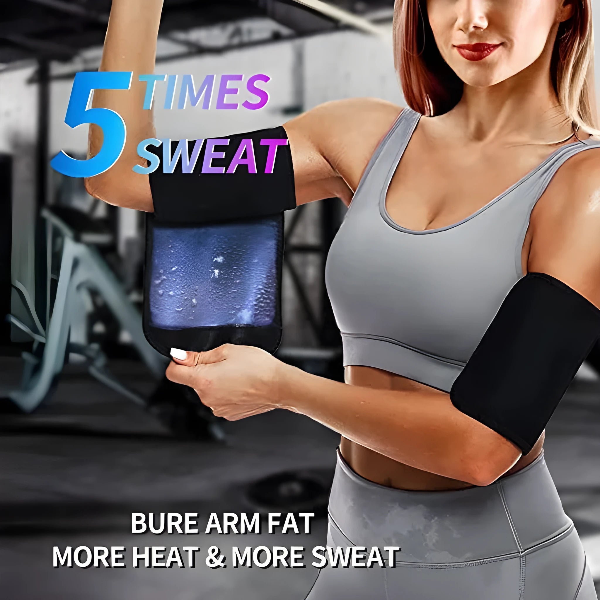 Arm sweatband in blue with elastic binding strap for sports and yoga.
