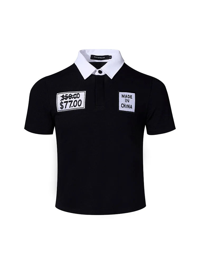 Black slim fit men's polo shirt with embroidered detailing and polo collar for summer wear