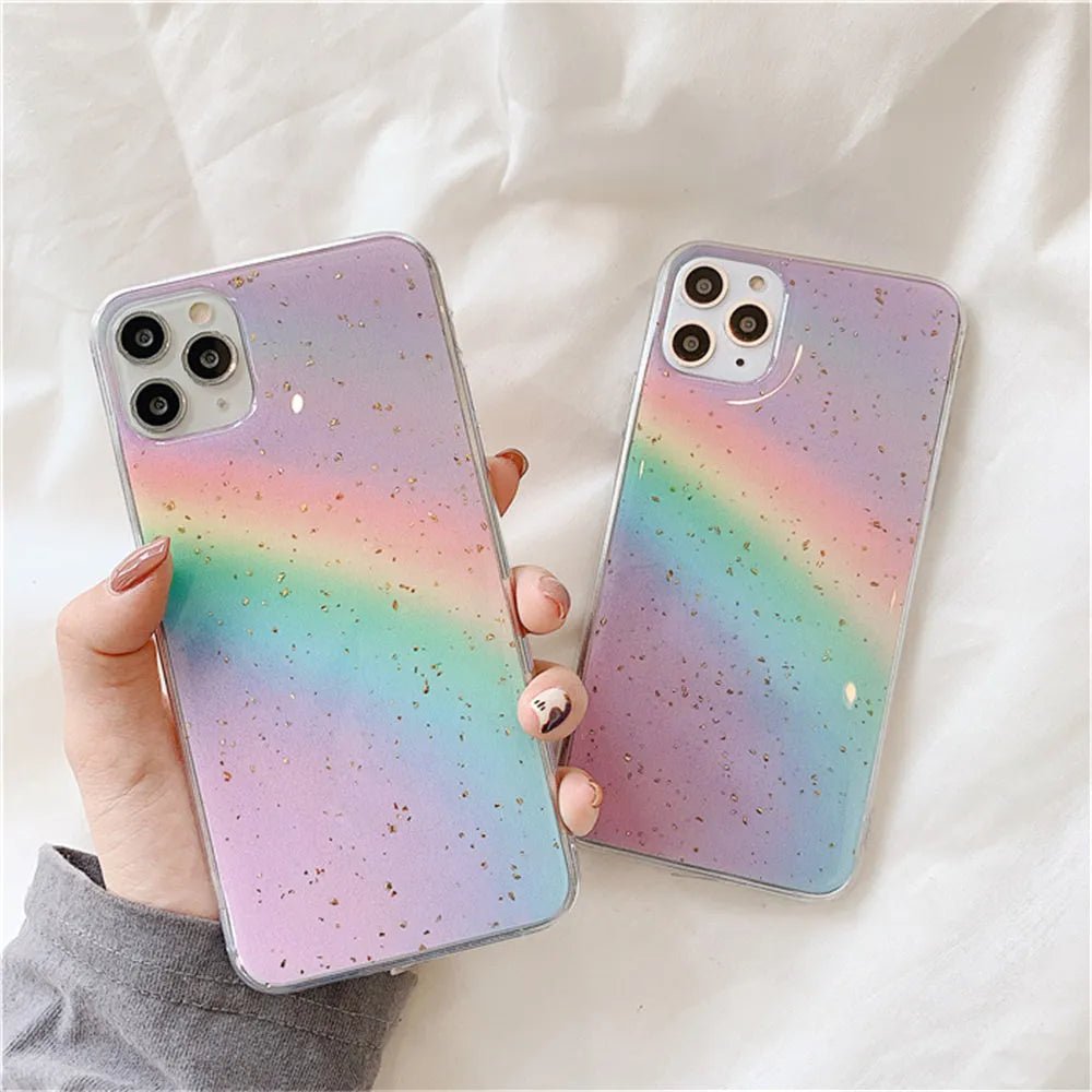 Rainbow gradient striped TPU phone case for iPhone models with Japanese-Korean style design