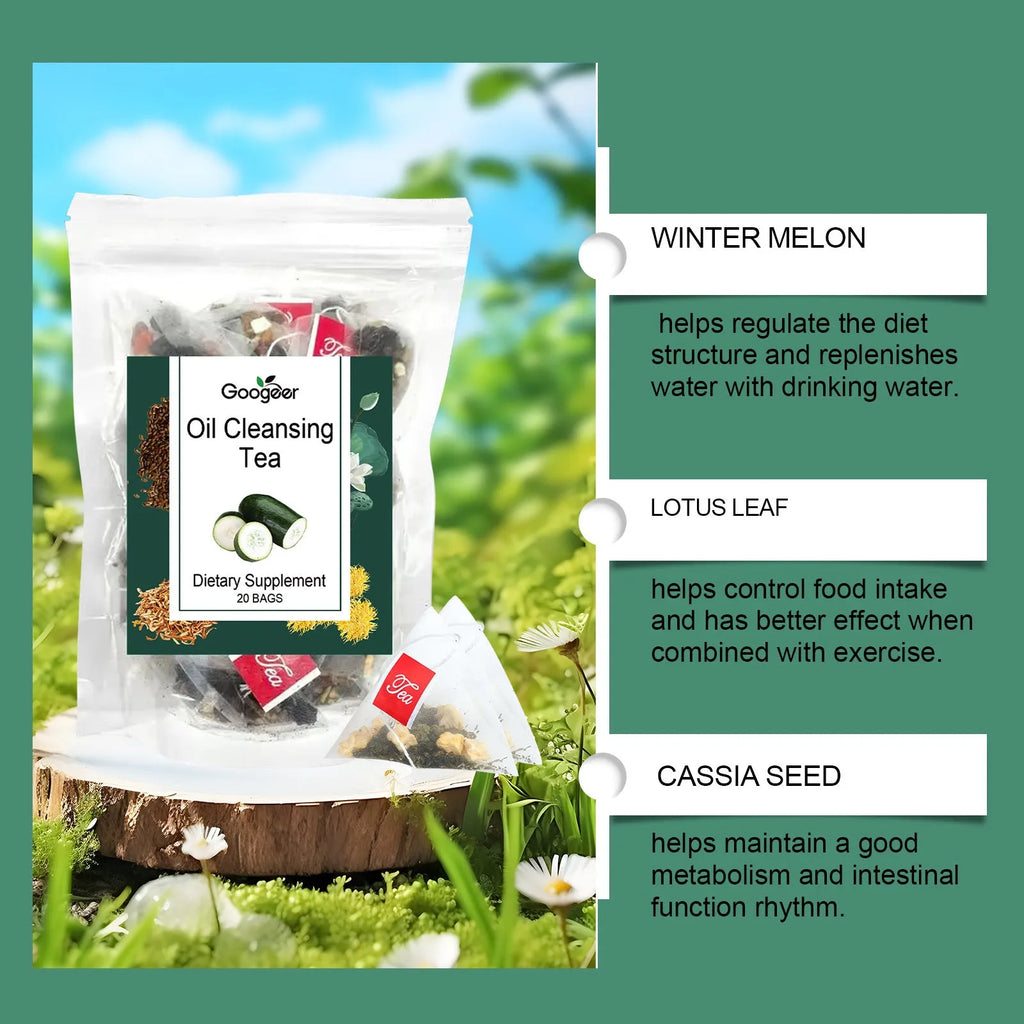 Googeer oil cleansing tea pack with 20 individual tea bags containing traditional Chinese herbal blend