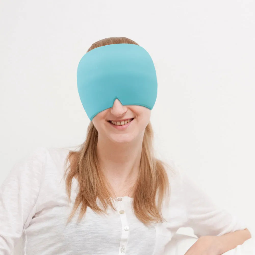 Elastic cloth gel eye mask for headache relief with adjustable headband in black colour