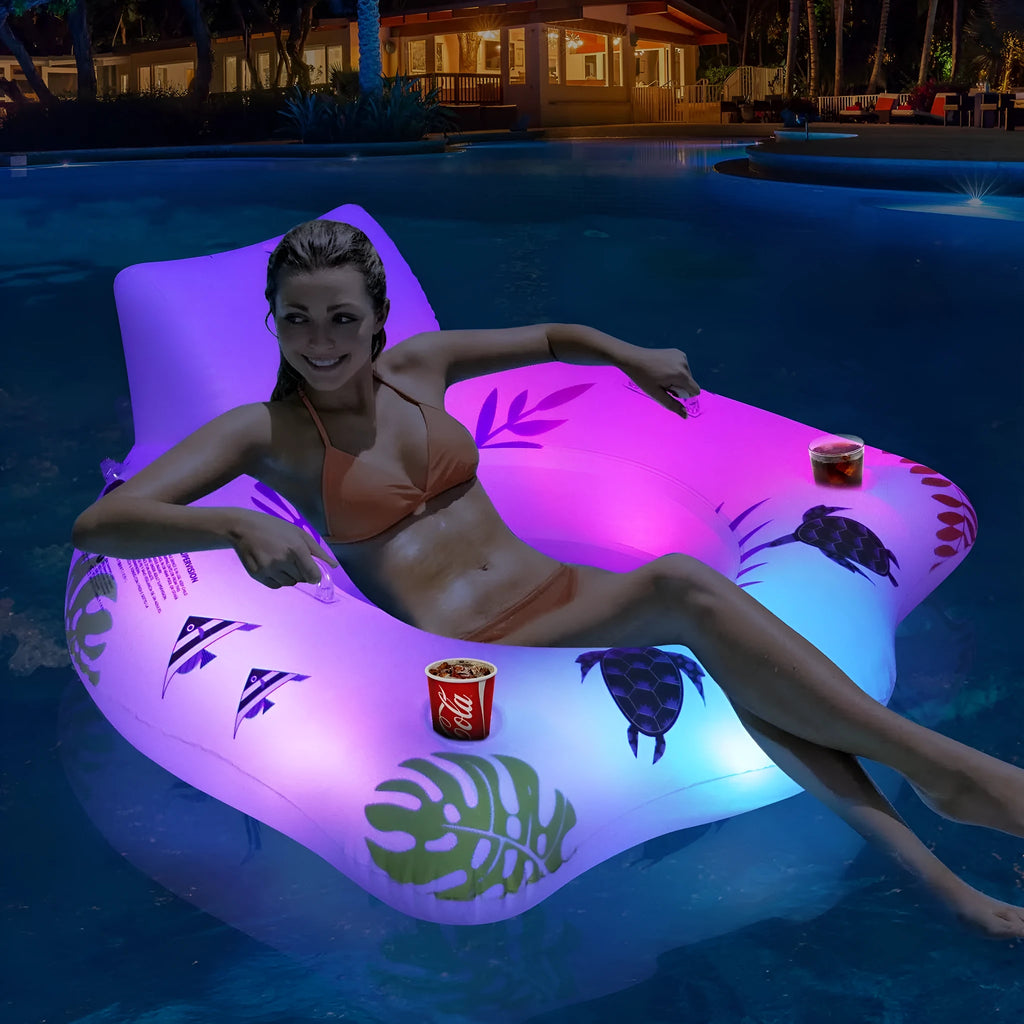 White luminous U-shaped PVC inflatable float seat on water.