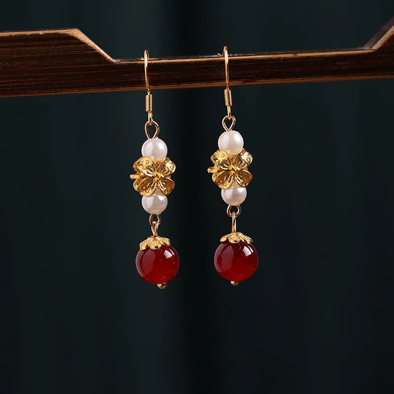 Vintage geometric alloy earrings with electroplated finish for han cheongsam traditional dress