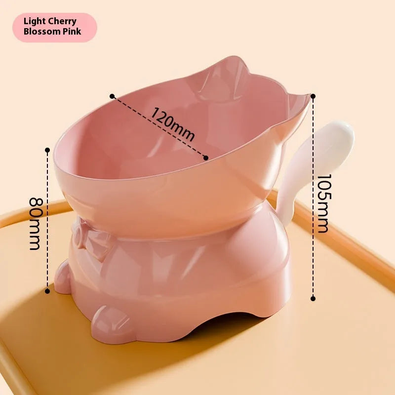 Stainless steel cat bowl with an angled anti-spill base in blue.