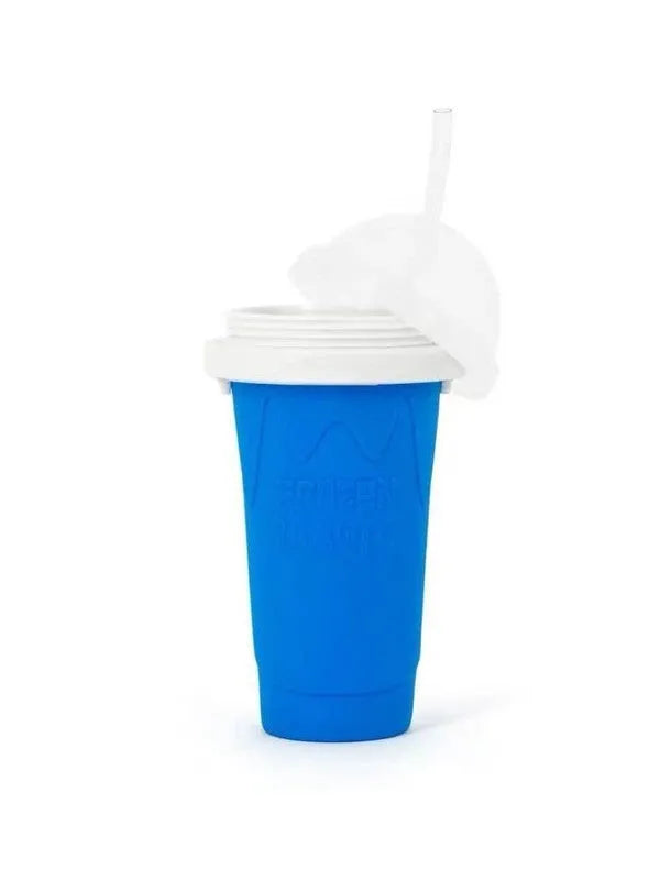Blue quick refrigeration pinch cup with double-layer silicone construction on a table.