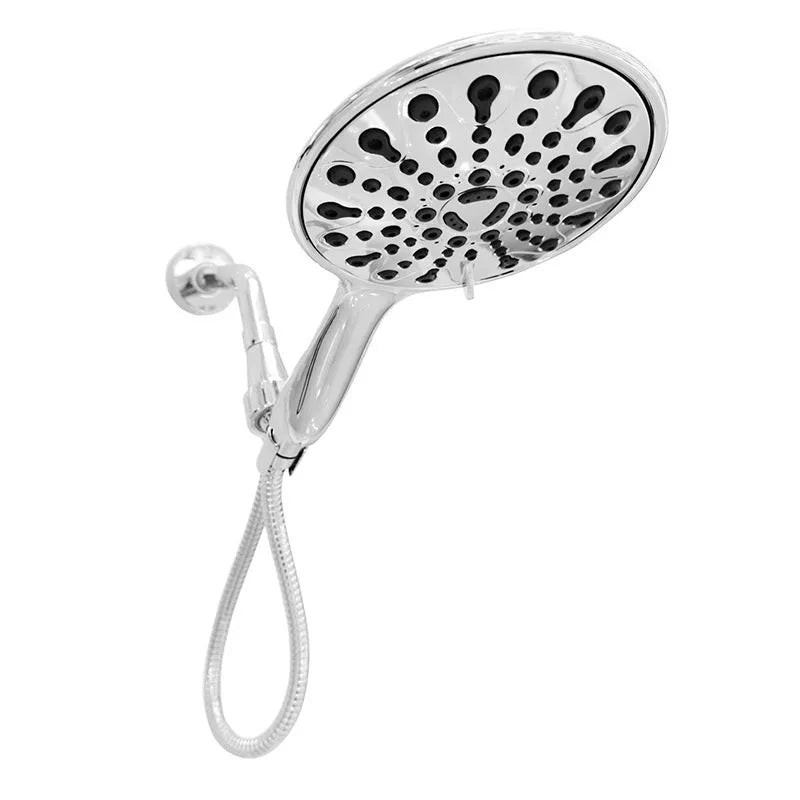 Chrome six-function handheld shower head with 6-inch faceplate on a white background.