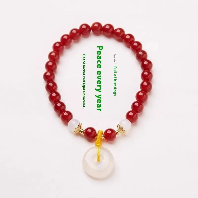 Handmade Chinese bracelet with Jinsi jade safety buckle and 6mm natural stone beads