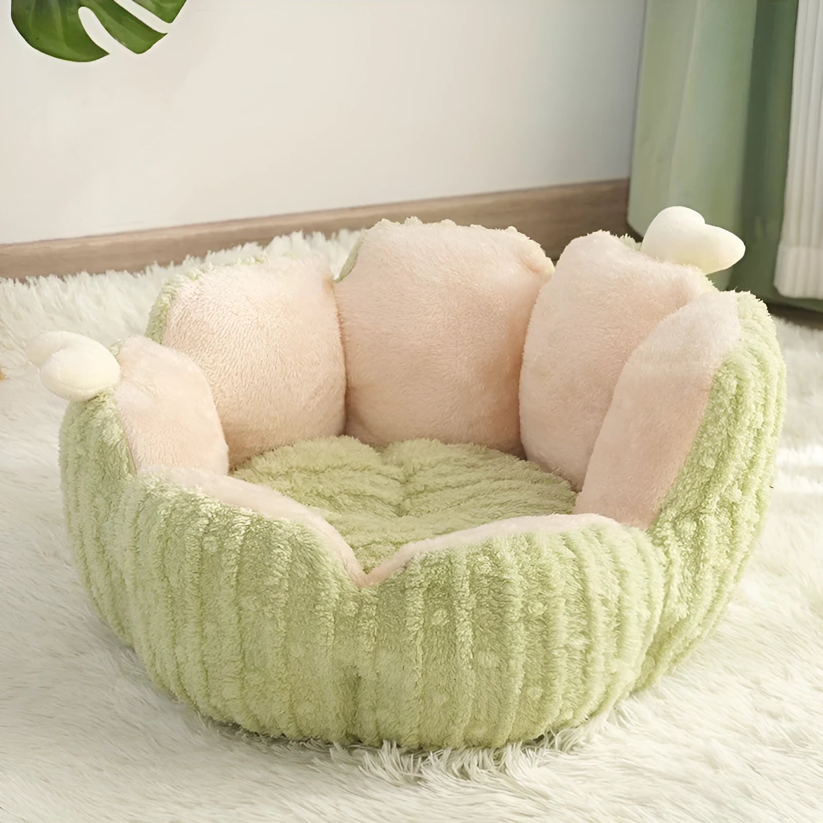 Purple cactus cat litter kennel with soft fabric and washable cushion for indoor use