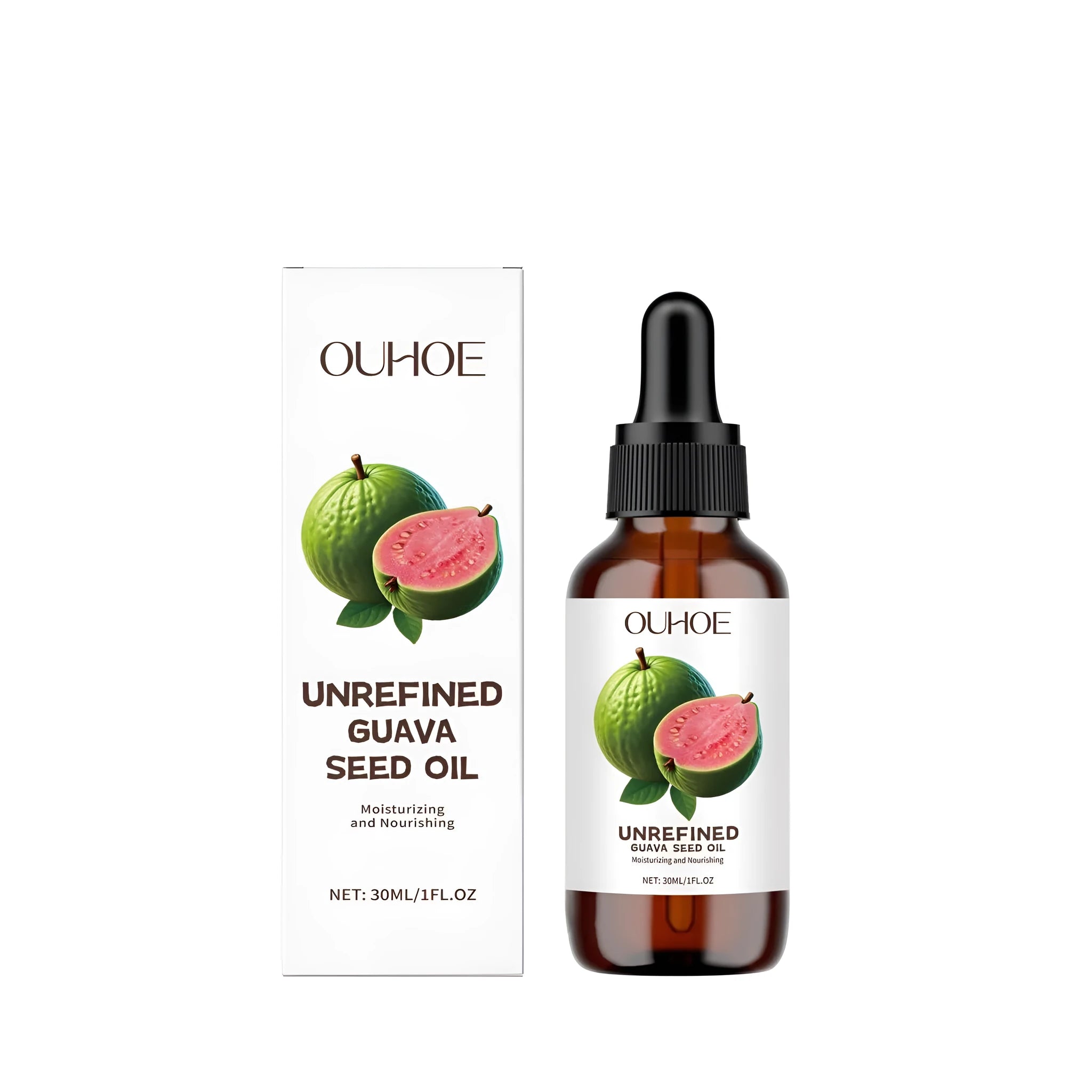30ml glass bottle of guava seed oil facial serum with a dropper