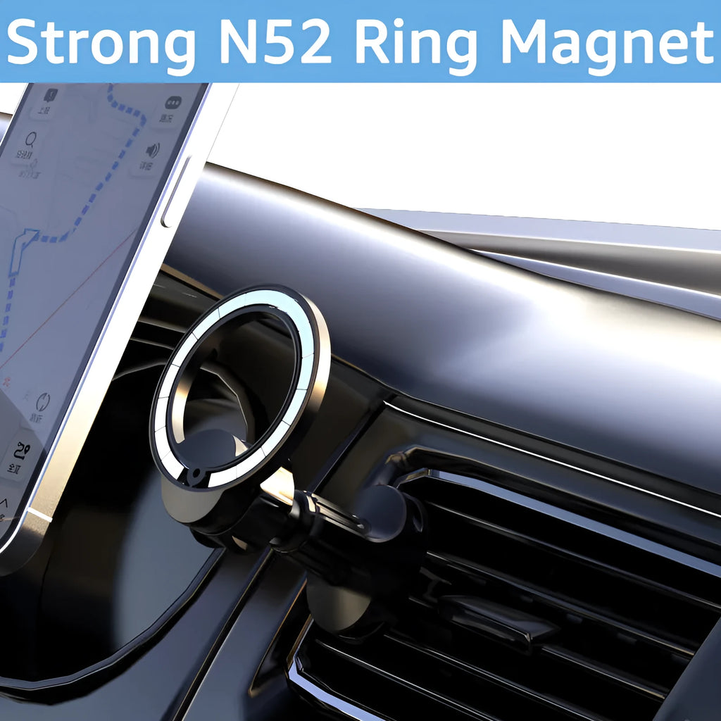 Black magnetic suction car air vent mobile phone holder with O-ring bracket.