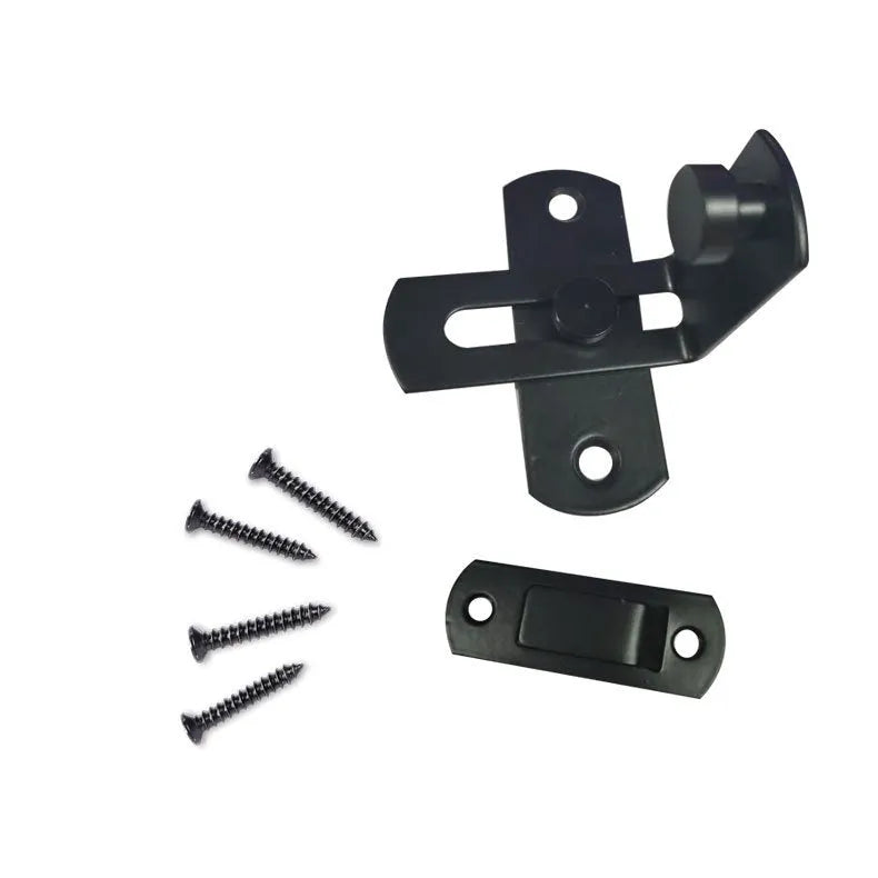 90-degree black carbon steel and stainless steel sliding door hasp lock for barns and warehouses.