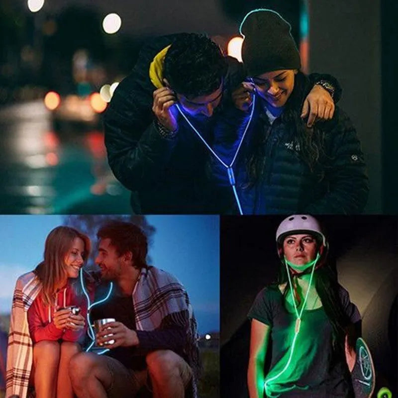 Blue LED light-up earphones with aluminium alloy shells showing rhythm-sync lighting patterns