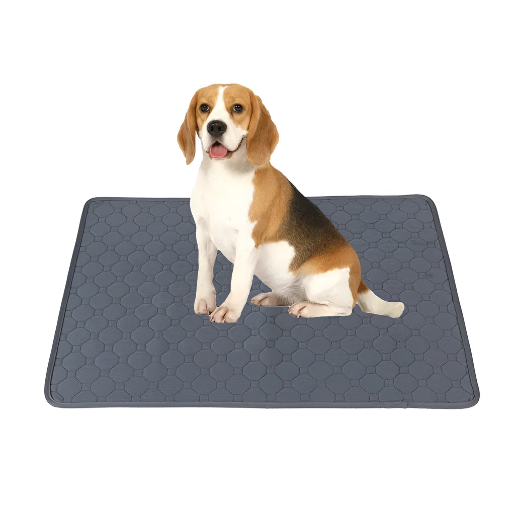 Pet Parents washable dog pee pad in neutral colour on a wooden floor