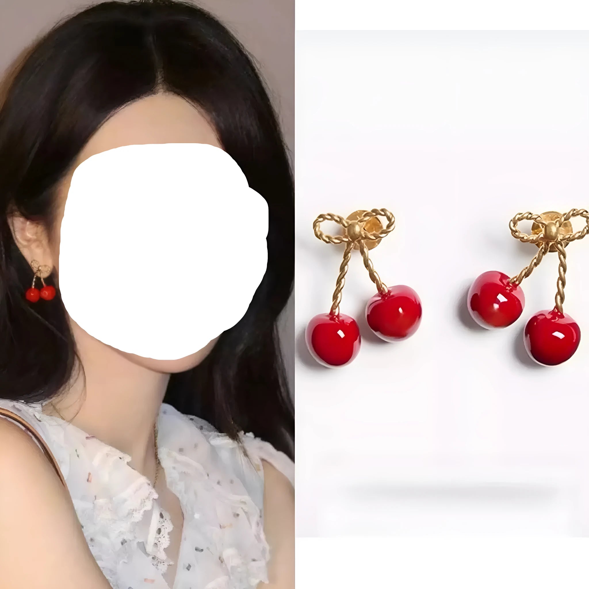 Red alloy cherry earrings for women simple geometric fruit shape eardrops colour ED2528