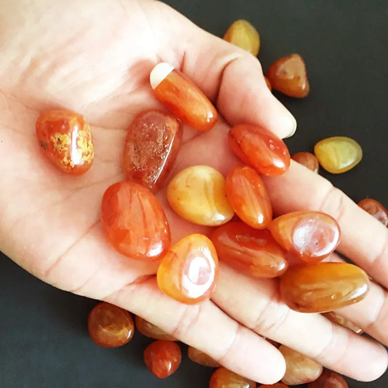 Natural red carnelian rough stone crystal specimens 15-20mm on neutral background