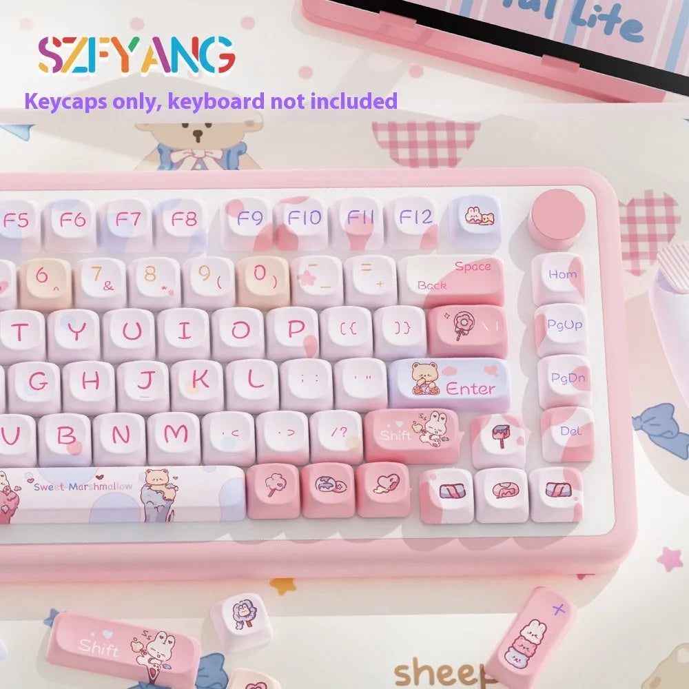 Sweet Cotton Candy coloured mechanical keyboard keycap set showing 112-key and 120-key options.
