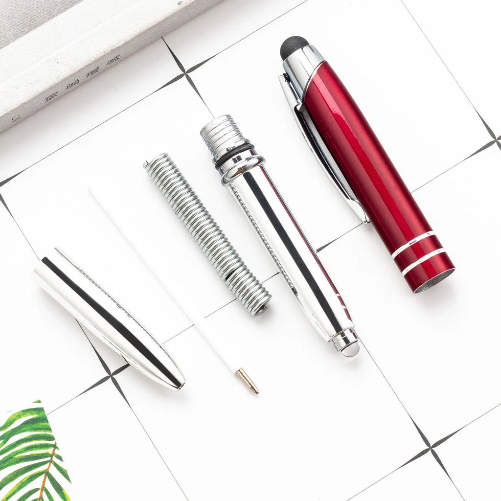 Multifunctional metal ballpoint pen with capacitive stylus tip and LED light in five colour options