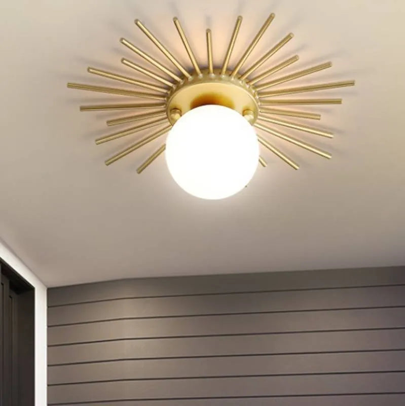 Iron ceiling lamp with LED light source, 25cm diameter, warm light option for corridor