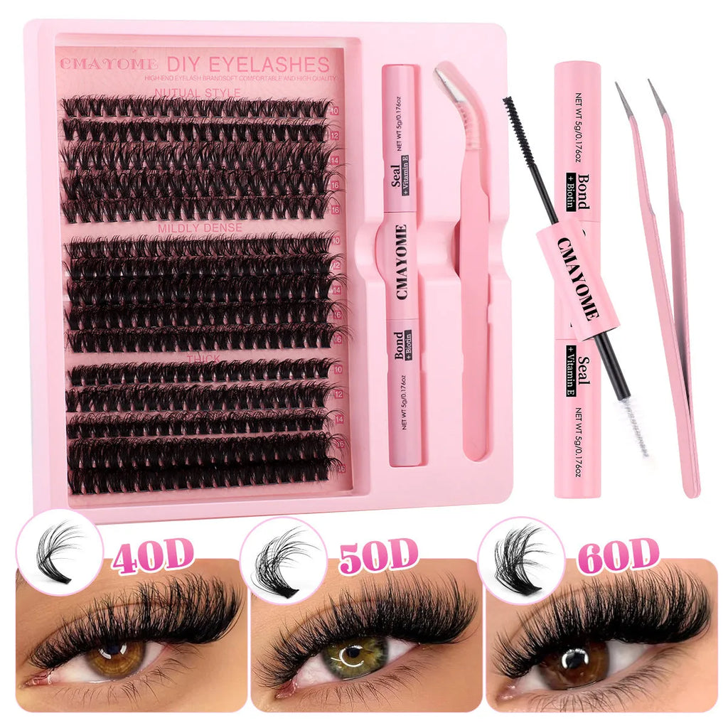 DIY false eyelashes extension suit with tweezers and segment single cluster lashes