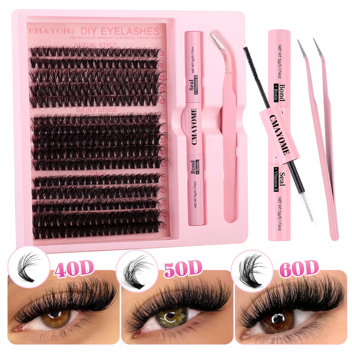DIY false eyelashes extension suit with tweezers and segment single cluster lashes