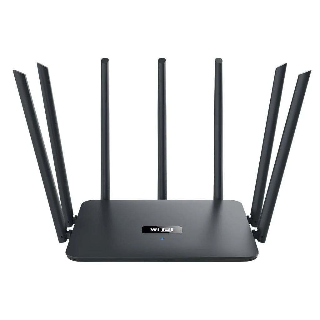 Black and white dual-band 5G router with multiple antennas for whole-home WiFi coverage