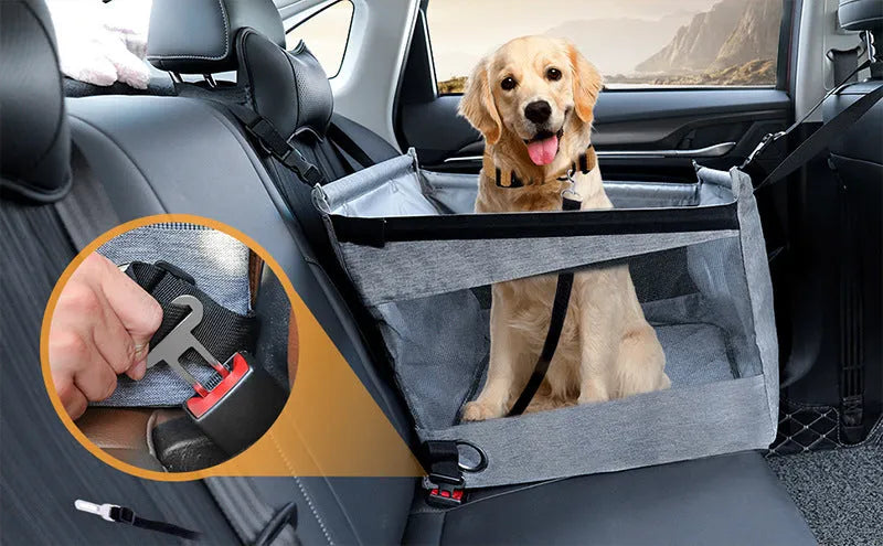 Oxford cloth collapsible dog car crate in black, grey, or brown colours measuring 49x49x38cm