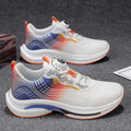Men's white and blue mesh sneaker with a rotating buckle closure and rubber sole.
