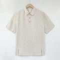 Men's loose grey green linen summer top with thin lapels and short sleeves
