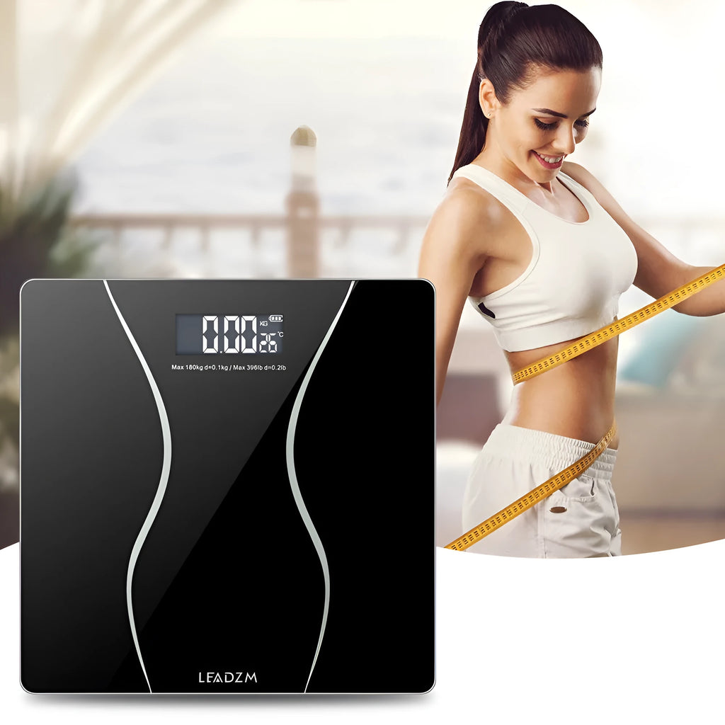 Matte black electronic body scale with digital display for weight measurement up to 180kg