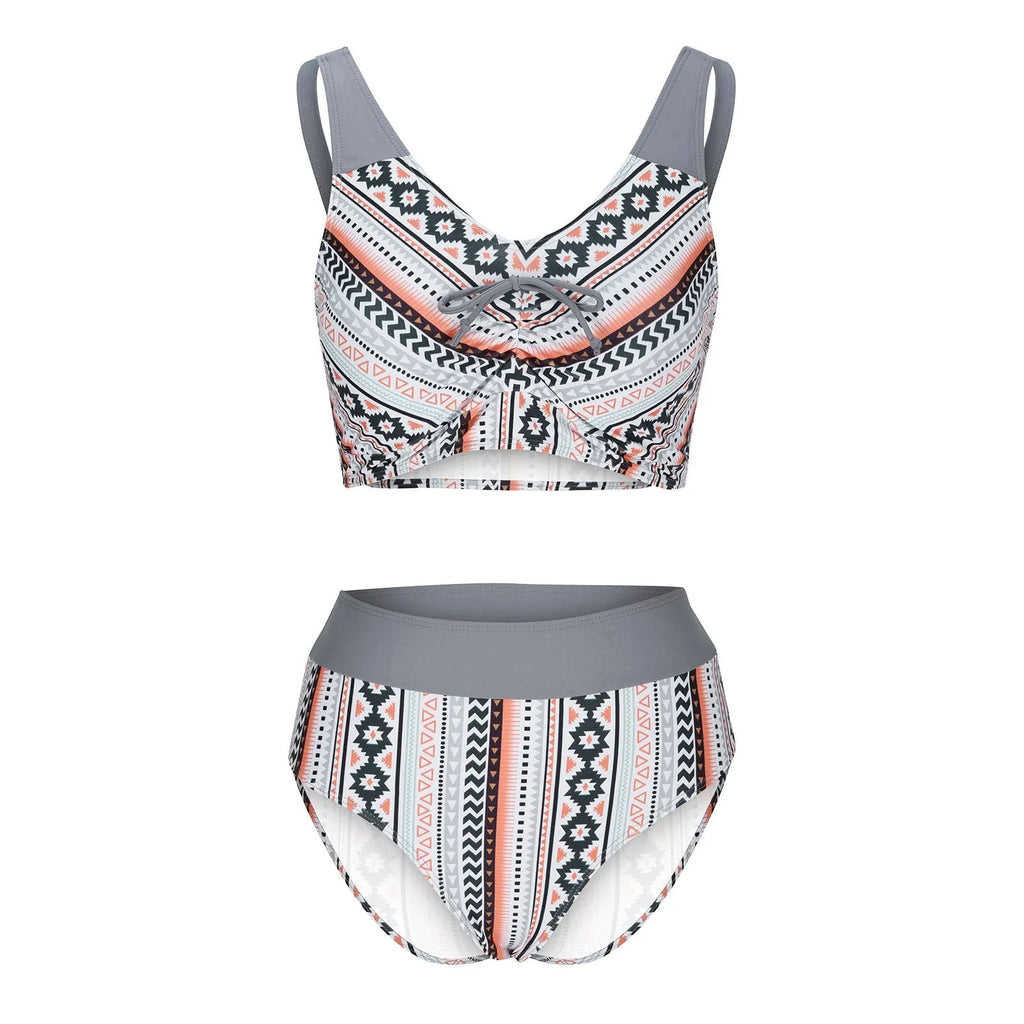 Women's solid colour cross sling swimsuit bikini set in polyester fabric