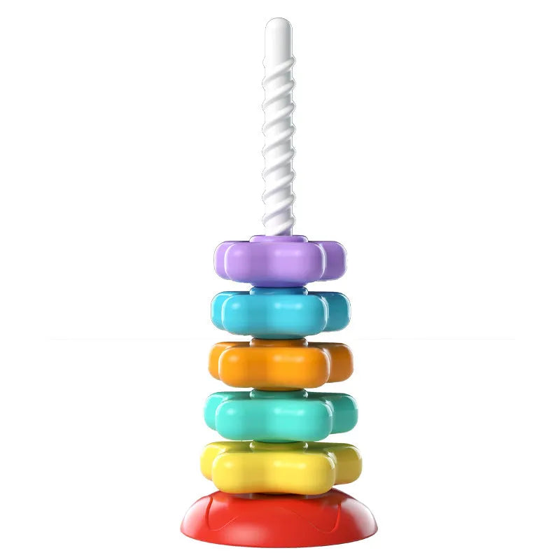 Rainbow rotating tower Jenga stacking toy with plastic pieces in 3-layer or 5-layer configuration for early education
