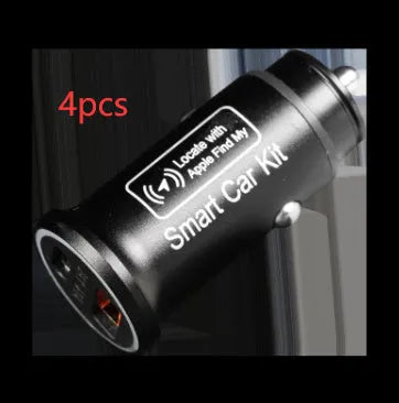 Black GPS car locator with a 12V car charger plug for vehicle tracking.