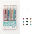 Set of nine retro colour gel pens with 0.5mm tips in a plastic storage case