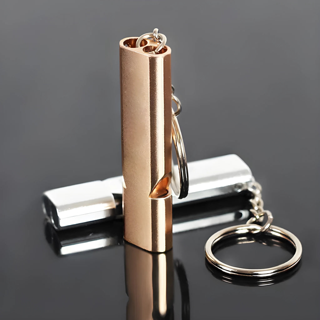 Double hole aluminium alloy survival whistle in silver and gold colour options