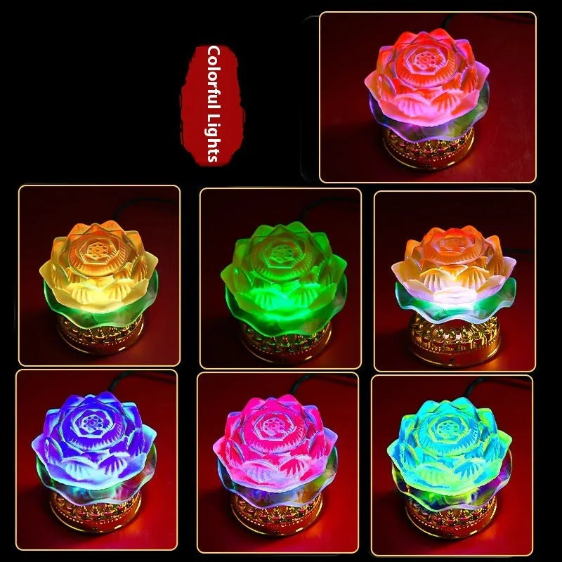 Yellow Chinese-style lotus lamp for Buddha altar decor in flower bud or flowering form