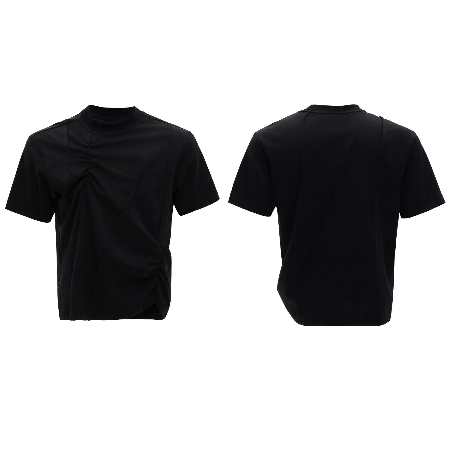 Men's pleated cotton T-shirt in loose fit with round neck and short sleeves