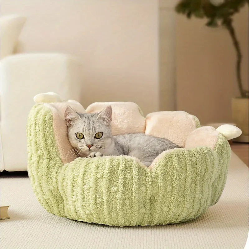 Purple cactus cat litter kennel with soft fabric and washable cushion for indoor use