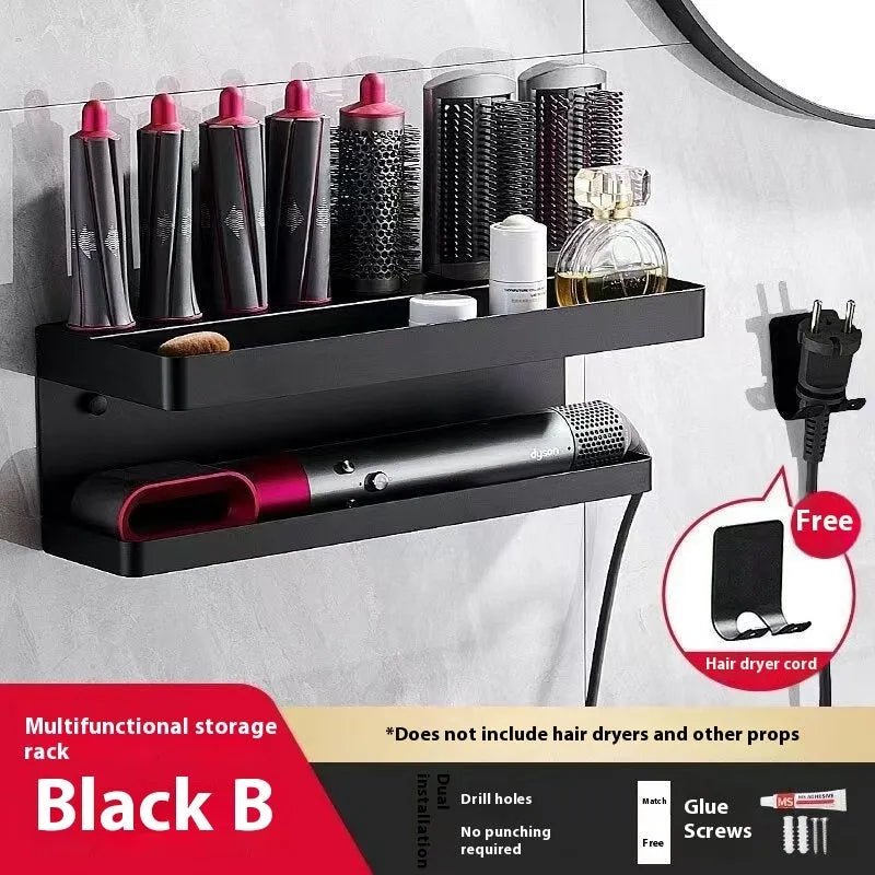 White double-layer aluminium punch-free bathroom storage rack shaped for Marcel wavers.