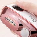 Blue electric nail clipper and polisher two-in-one tool with Type-C charging cable and cleaning brush.