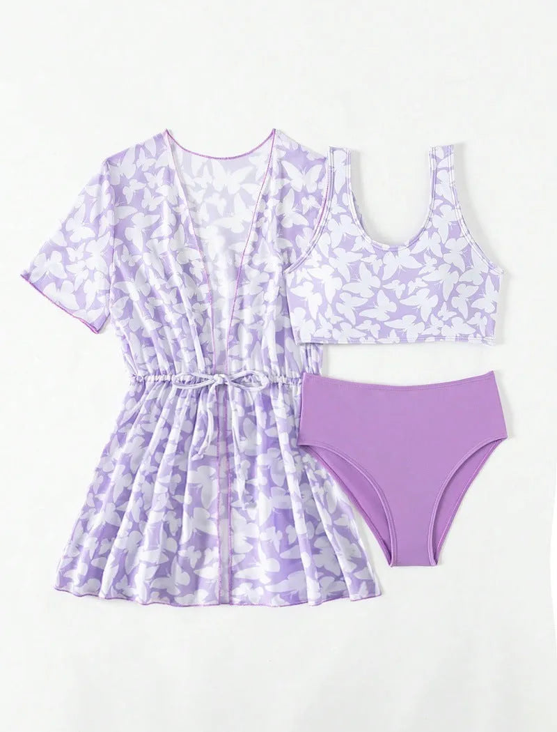 Girls' three-piece polyester swim cover-up set in colour 3218 for ages 8-12